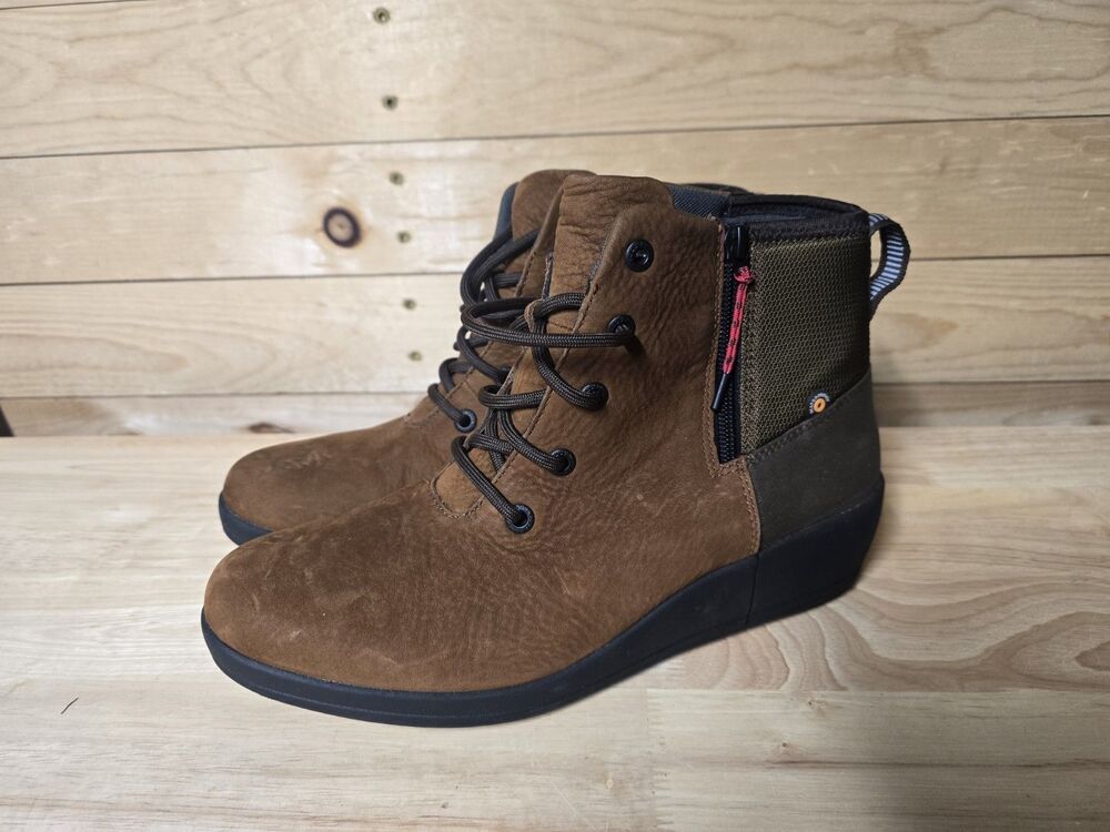 Bogs Vista Rugged Wedge Lace Up Women Casual Boots Brown Cognac Size 7